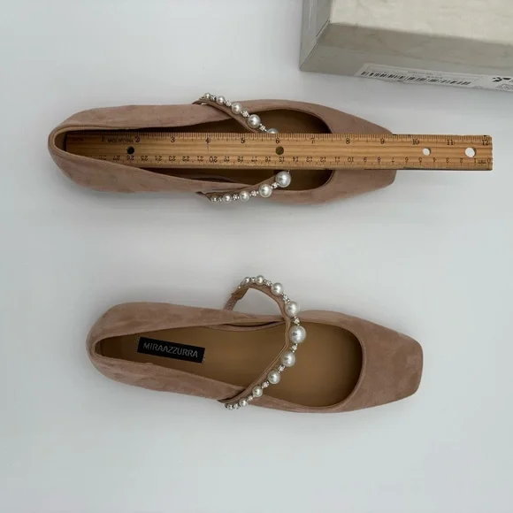 MIRAAZURRA Pearl Strap Ballet Flats Blush Nude Mary Jane Square Toe Size 7 NEW - Picture 8 of 10